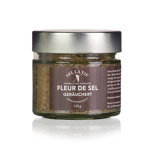 Geräuchertes Fleur de Sel von Sel la Vie, 125 g - hochwertiges, handgeerntetes Meersalz mit rauchigem Aroma