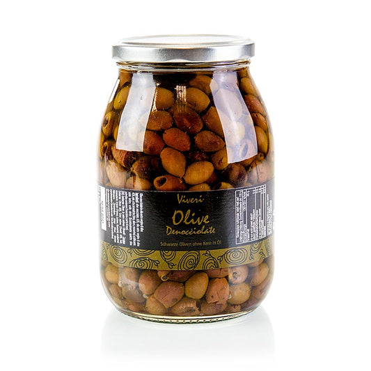 Viveri's 950g pack of pitted Leccino black olives, perfect for cooking and snacking