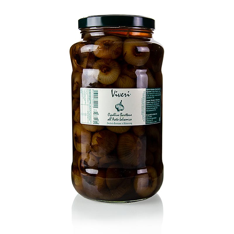 Large jar of Eingelegte Borettane Zwiebeln, pickled in rich, tangy balsamic vinegar, 29 kg