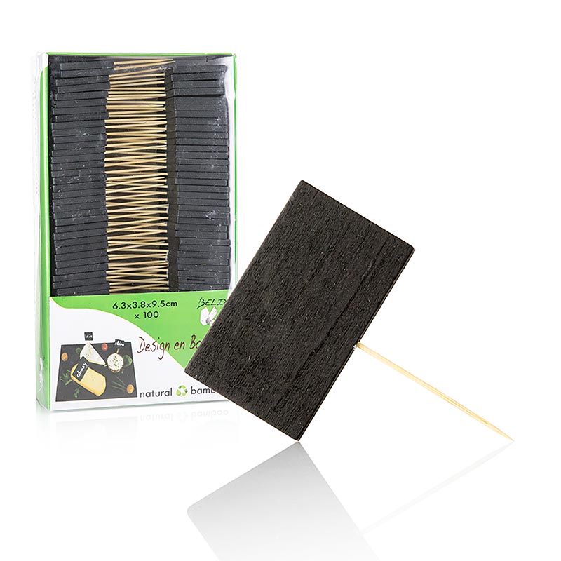 Packung mit 100 Holz-Spießen mit Schiefertafel, Maße 6,3x3,8cm, ideal zum Servieren von Speisen