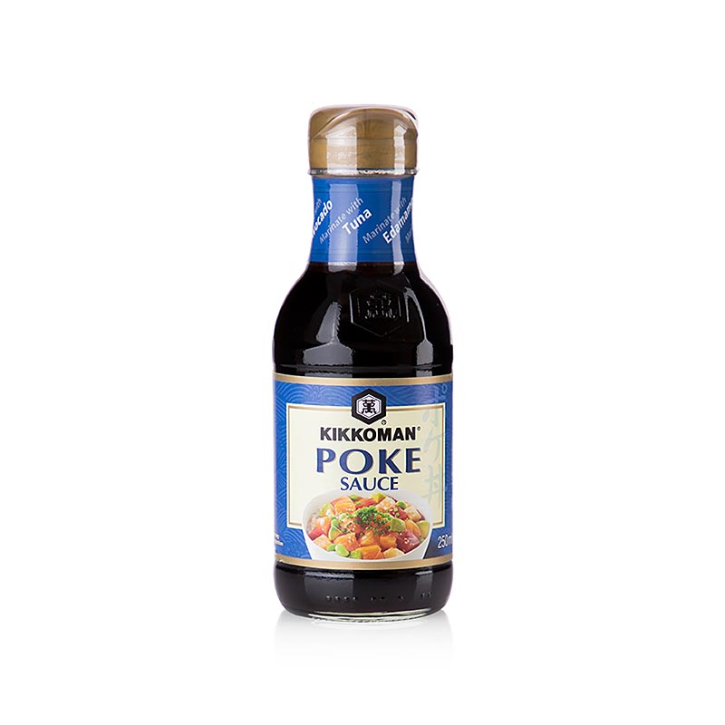 Kikkoman Poke Sauce, a 250 ml bottle of soy sauce-based condiment for Poke Bowls