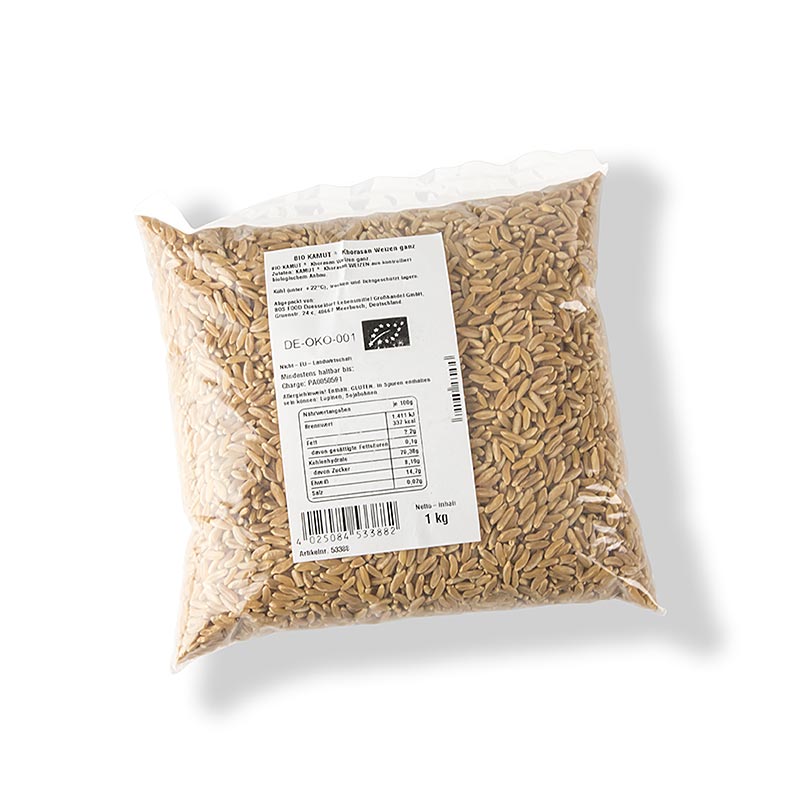 Organic 1 kg package of whole grain KAMUT® Khorasan wheat, a nutritious ancient grain option