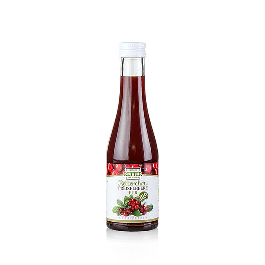 Bio Preiselbeersaft aus 100% Direktsaft, hergestellt vom Obsthof Retter, 190 ml Flasche