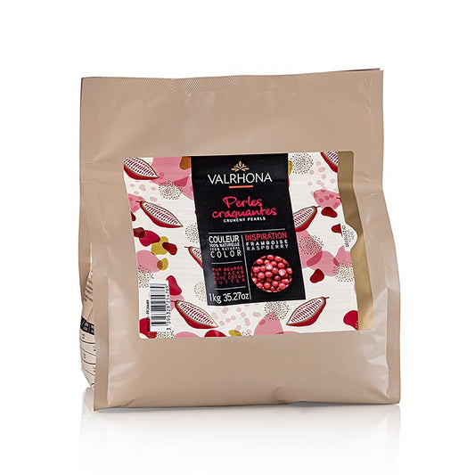 Valrhona Knusprige Perlen, Getreidefüllung mit Inspiration Himbeere, rot, 1 kg - Gourmet chocolate pearls with crispy cereal and raspberry filling