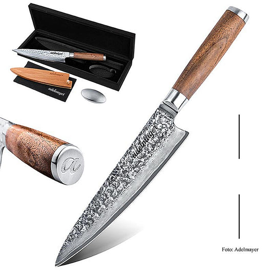 Damast Kochmesser, 20cm, adelmayer®, 1 St - Hochwertiges Küchenmesser mit 20cm Klingenlänge von adelmayer®