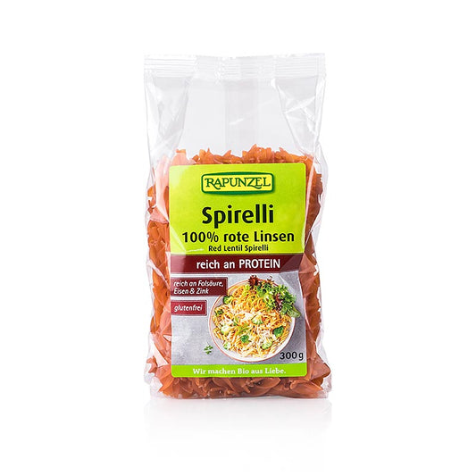 Organic Rapunzel Red Lentil Spirelli Noodles, 300g - Gluten-free, high-protein pasta made from red lentils