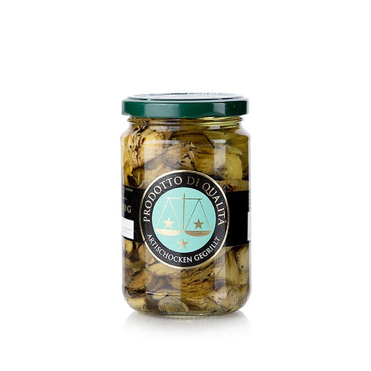 Jar of La Bilancia 280g Eingelegte Artischocken - Carciofi sott´olio, a delicious and savory Italian marinated artichoke product