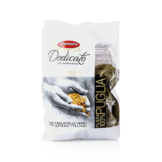 Granoro Dedicato Tagliatelle Nidi Spinaci No80, 500 g - long, green spinach-infused pasta nests perfect for delicious Italian dishes