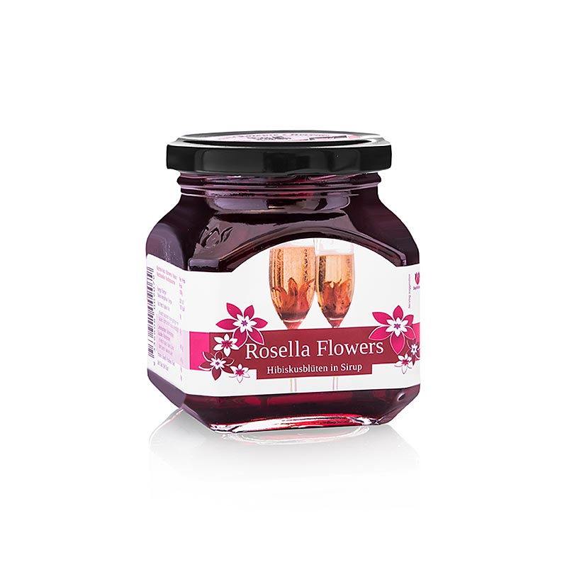 SEO-friendly alt text: 270g jar of Wild Rosella in syrup, featuring 8 wild hibiscus flower calyxes, a vibrant and exotic Australian delicacy