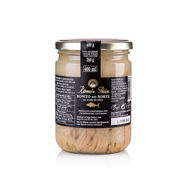 High-quality RAMON PEÑA GOLD Weißer Thunfisch Bonito del Norte Rückenfleisch Olivenöl in a 400 g can, perfect for gourmet seafood lovers