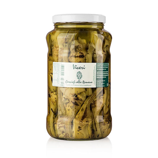 Large 29 kg jar of Viveri grilled Romana artichokes with stems, preserved in oil