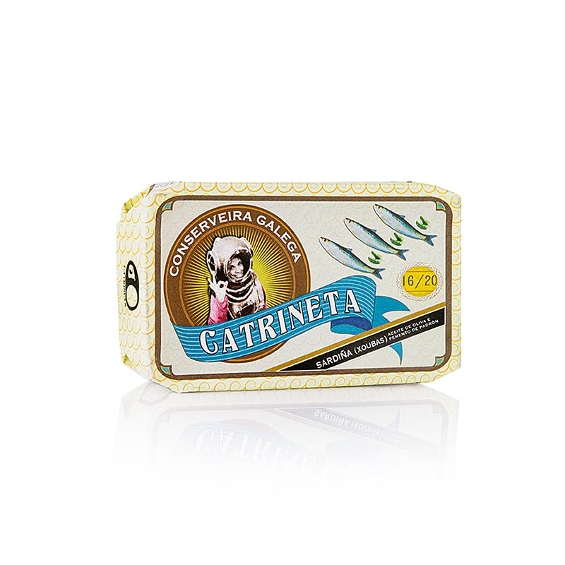 115g can of Catrineta sardines with Pimiento de Padron peppers, whole and seasoned with paprika