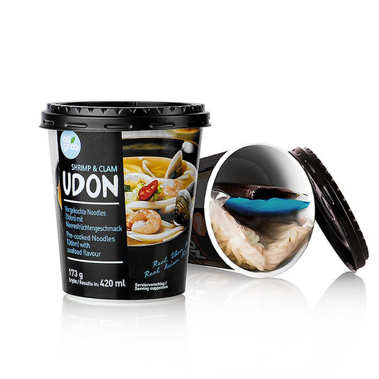 Instant Udon Cup Nudeln, Shrimp & Clam (Meeresfrüchte), Südkorea, Allgroo, 173 g - Delicious South Korean seafood flavored instant udon noodles in a convenient cup