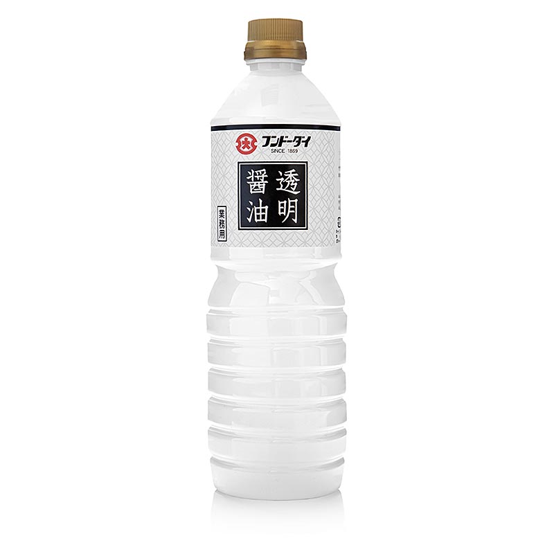 Crystal clear 1 liter bottle of Soja-Sauce, a high-quality soy sauce