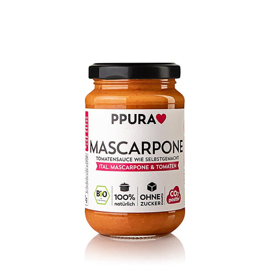 Organic Ppura Sugo Mascarpone, a 340g product with mascarpone and tomato