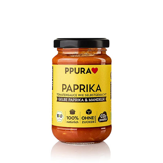 Organic Ppura Sugo Paprika made with yellow peppers and almonds, 340g