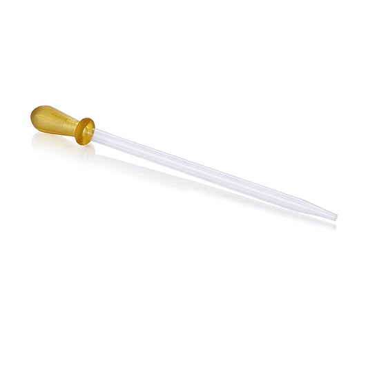 Glass pipette with suction bulb, approximately 2 ml capacity, 15cm long, 1 piece