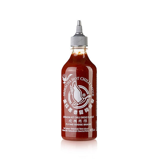 German: Chili-Sauce - Sriracha, scharf, rauchig, Squeeze-Flasche, Flying Goose, 455 ml - Produktbild für eine scharfe und rauchige Sriracha-Chili-Sauce in einer praktischen Squeeze-Flasche von Flying Goose, 455 ml