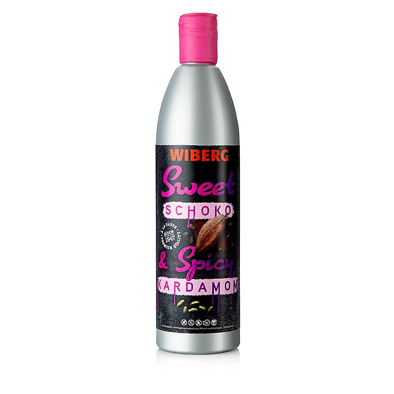 500 ml bottle of WIBERG Sauce Sweet and Spicy - Schoko & Kardamom, a delicious and unique chocolate and cardamom flavored sauce for enhancing your dishes (English)