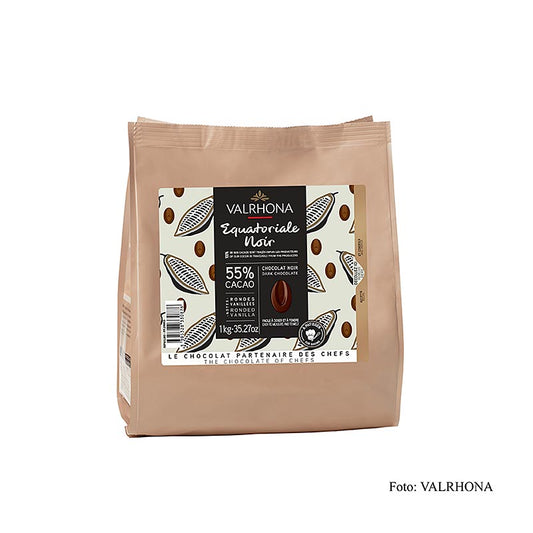 Valrhona Equatoriale Noire 55% Callets, Dunkle Couverture (4661), 1 kg, ideal for baking and confectionery use