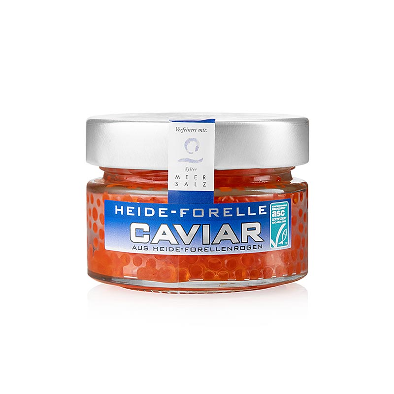 Heide Forellen Kaviar, a 100 g product with Sylter Meersalz, orange-rot, ASC certified