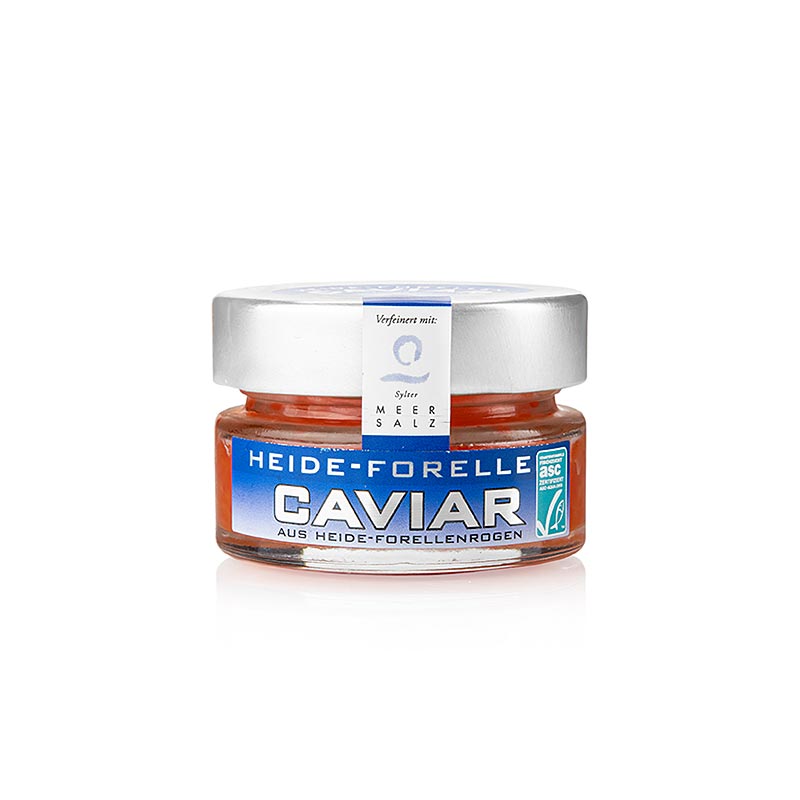 Heide Forellen Kaviar, a sustainable and high-quality orange-red caviar with Sylter Meersalz, 50g