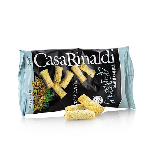 Grisparty - Mini Grissini Knabbergebäck mit Fenchelsamen, Casa Rinaldi, 100 g - Köstliche knusprige Mini-Grissini mit aromatischen Fenchelsamen von Casa Rinaldi