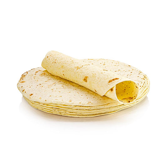 Whole wheat tortilla wraps from Poco Loco, measuring 25cm in diameter, packaged in a 555kg box containing 6 individual packs of 925g each