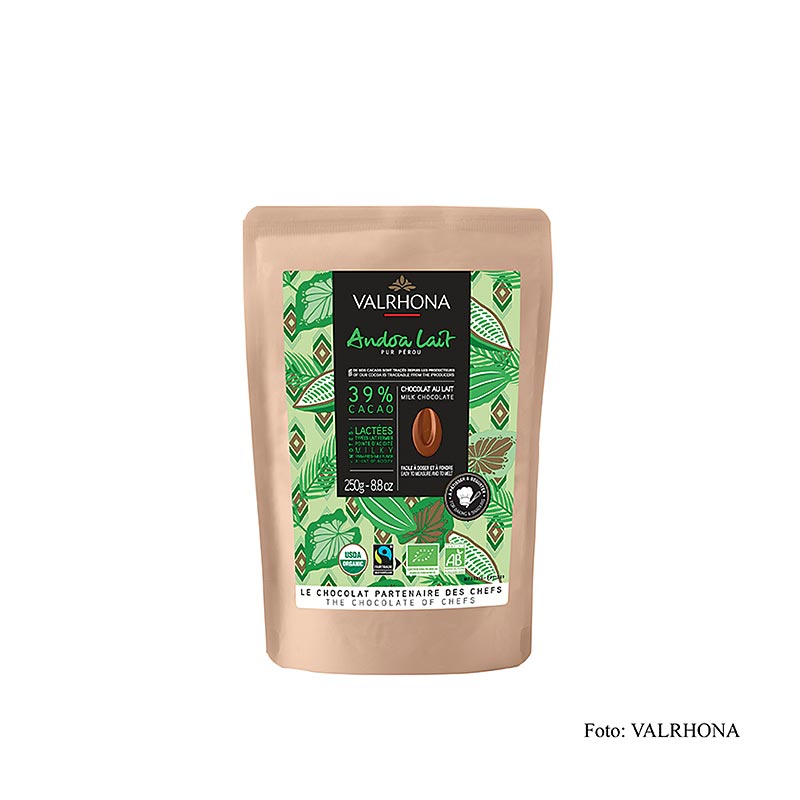 Bio Milchschokolade Callets von Valrhona Andoa Lait, 39% Kakao, 250 g, fair gehandelt