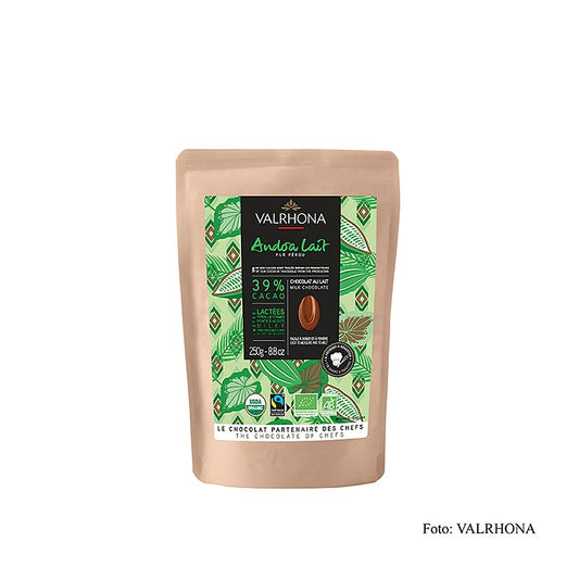 Bio Milchschokolade Callets von Valrhona Andoa Lait, 39% Kakao, 250 g, fair gehandelt