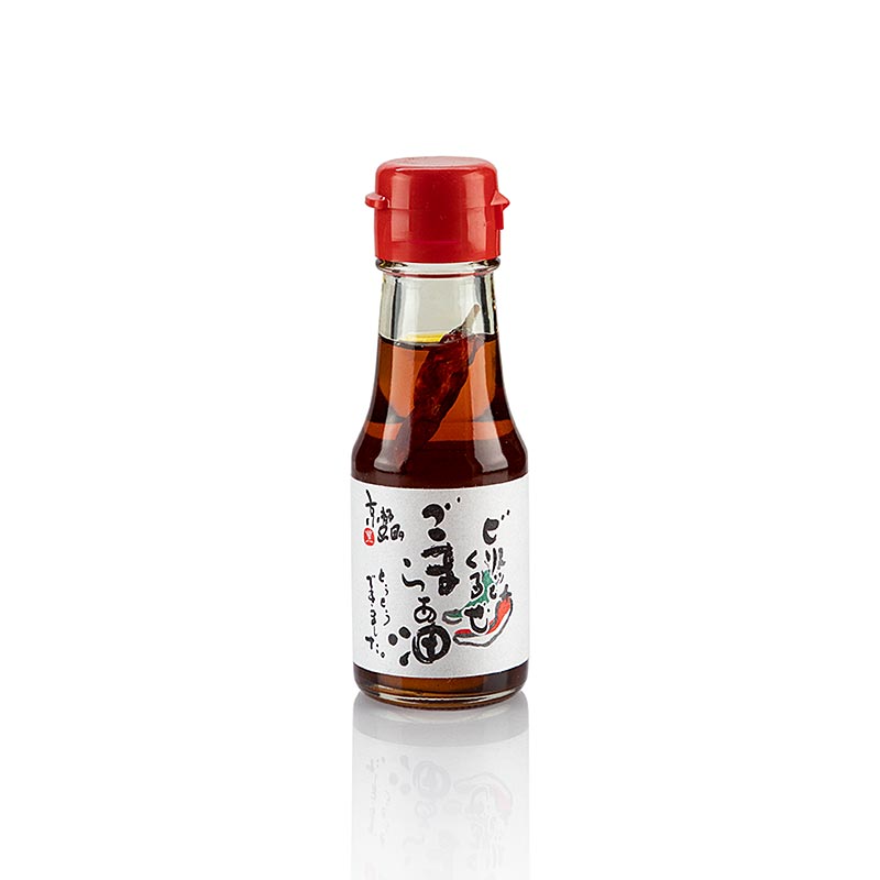 German: Glasflasche mit 65 ml Rayu Sesamöl mit Chili von Yamada, hochwertiges Produkt