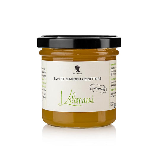 Alt text: Sweet Garden Confiture - Kalamansi Fruchtaufstrich, Mea Rosa, 180 g, a delicious and tangy fruit spread made with Kalamansi, perfect for adding a burst of citrus flavor to your morning toast or pastries