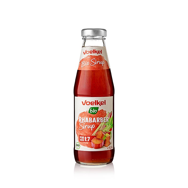 Organic 500 ml bottle of Voelkel Rhabarber Sirup, a delicious rhubarb syrup