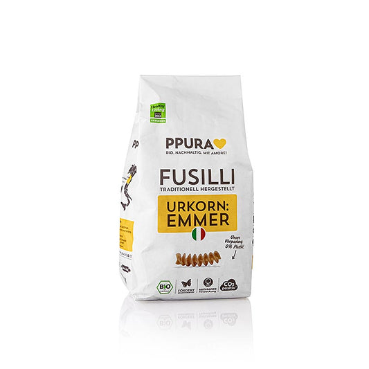 Organic 500 g pack of Ppura Fusilli Nudeln made from Italian Emmer wheat