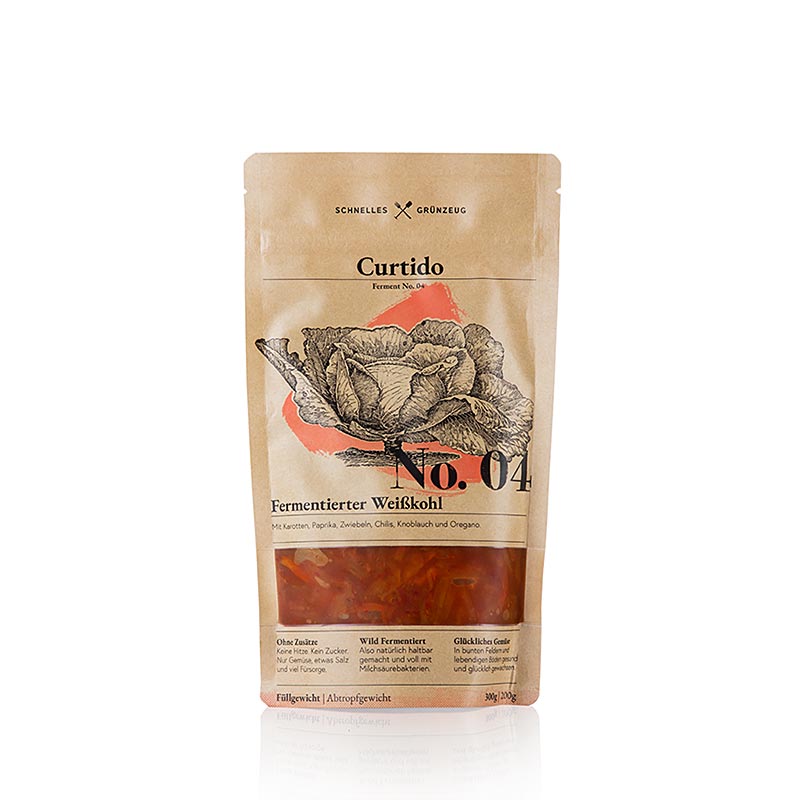 Fermented white cabbage with paprika and chili, 330 g - Schnelles Grünzeug No 4 Curtido, a zesty and spicy product