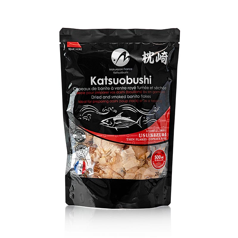 German: Katsuobushi - Bonito Flocken, dünn, Usukezuri, 20 g - Japanisches getrocknetes und fermentiertes Thunfischflockenprodukt für den Gebrauch in der traditionellen japanischen Küche