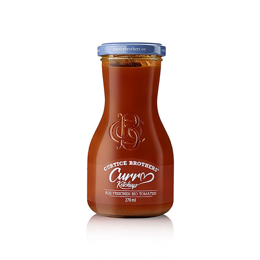 270 ml bottle of Curtice Brothers organic curry ketchup, a bio-friendly product