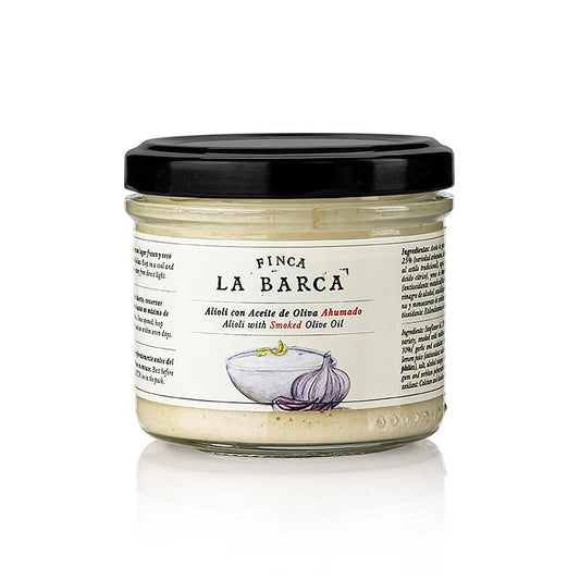 Smoked olive oil Aioli from Finca La Barca, 120 ml, perfect for adding a rich, smoky flavor to your dishes (English)