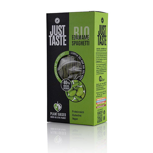 Organic gluten-free Just Taste Edamame Spaghetti, 250g packaging on white background