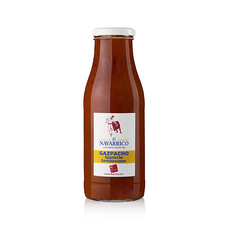 Gazpacho - spanische Gemüsesuppe, Il Navarrico, 480 ml - eine erfrischende und gesunde Suppe aus frischen Tomaten, Gurken, Paprika und Zwiebeln, perfekt für den Sommergenuss