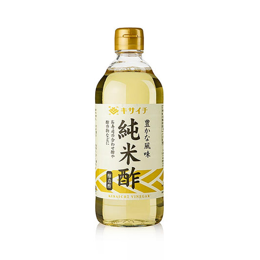 Alt text: 500 ml bottle of Reisessig Junmaisu, a traditional rice vinegar from Kisaichi, Japan, known for its high quality and authentic flavor