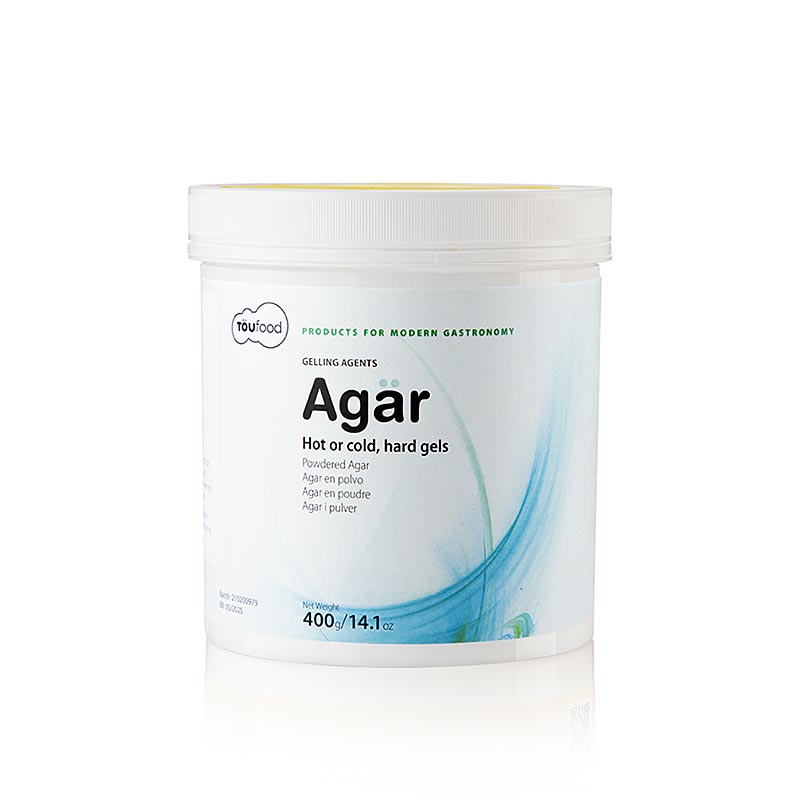 400 g package of TÖUFOOD AGÄR Agar Agar Geliermittel, a vegan-friendly thickening agent for cooking and baking