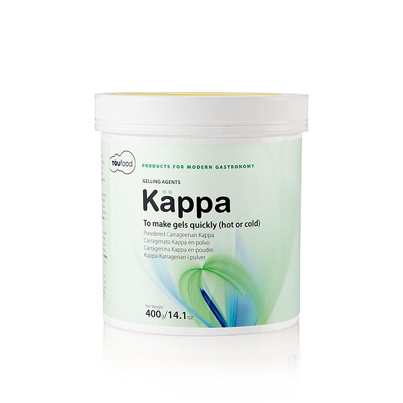 Close-up photo of TÖUFOOD KÄPPA, a 400 g package of gelatin (kappa/carrageen) gelatin substitute for vegan cooking and baking