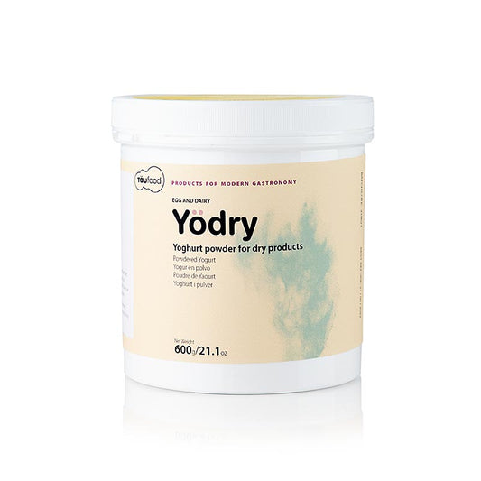 Close-up image of the 600 g package of TÖUFOOD YÖDRY Joghurtpulver, a high-quality yogurt powder for making delicious and nutritious yogurt at home (English)