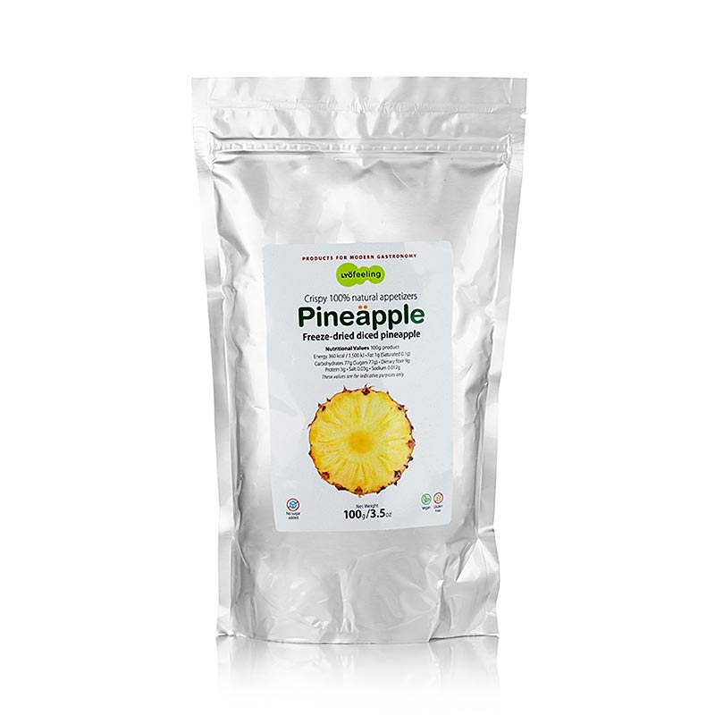 Gefriergetrocknete Ananas Würfel, 100 g, TÖUFOOD LYOFËELING PINEÄPPLE Produktbild