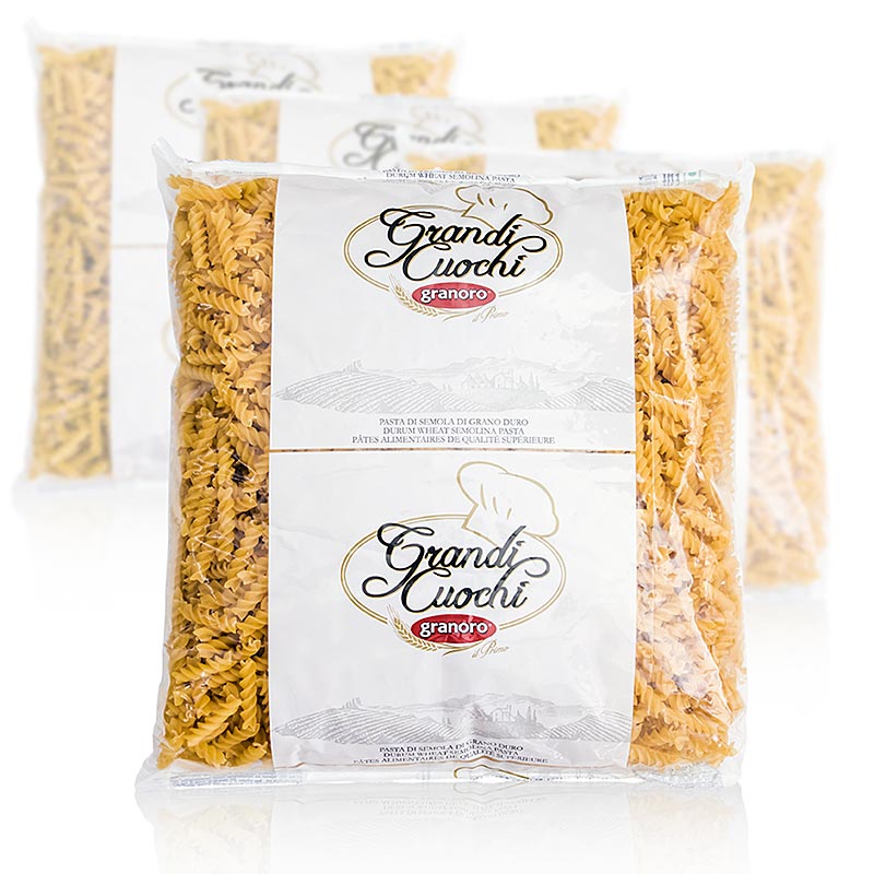 Large spiral-shaped Granoro Fusili pasta, No100, 12 kg bulk packaging, 4 x 3000g bags