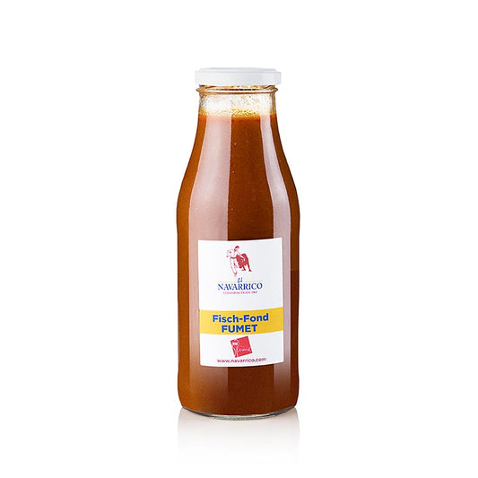 480 ml of Fumet de Pescado - Fisch & Meeresfrüchte Fond (Suppenbasis) by Il Navarrico, a flavorful fish and seafood soup base (English)