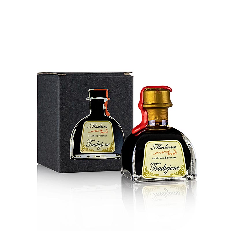 Alt text: Aceto Tradizione Condimento Balsamico, Modena Amore Mio, 100 ml - a premium balsamic vinegar product from Modena, Italy, with a rich, sweet, and tangy flavor, perfect for adding a gourmet touch to your dishes