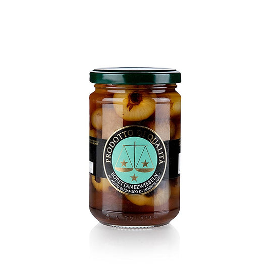 Alt text: Borettanezwiebeln all´ Aceto Balsamico, La Bilancia, 280 g - A jar of La Bilancia Borettanezwiebeln pickled in balsamic vinegar, 280 grams, perfect for adding sweet and tangy flavor to your dishes