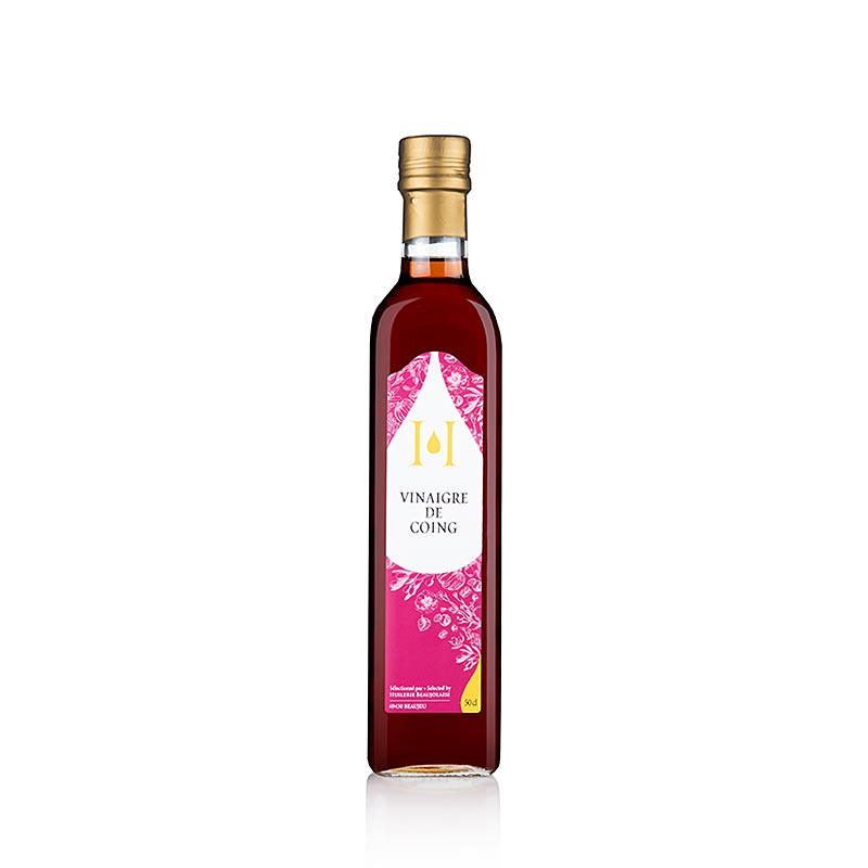 Organic Quince Vinegar from Huilerie Beaujolaise in a 500 ml bottle, perfect for adding flavor to salads and marinades (English)